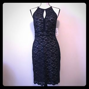 NWT NIGHTWAY keyhole halter dress lace navy